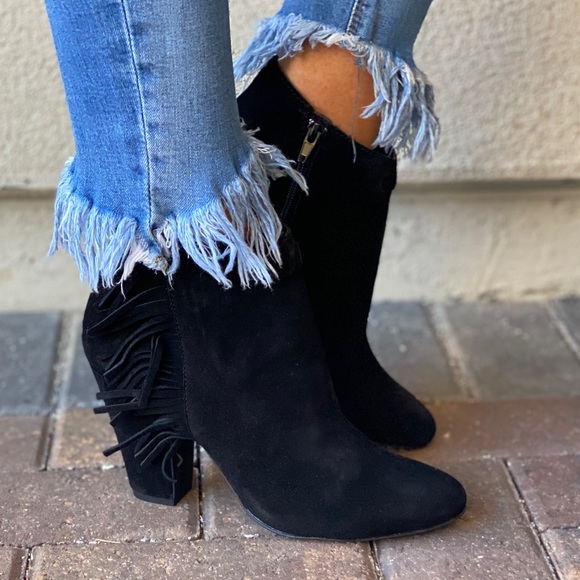 Genuine Distressed Suede Fringe Boho Ankle Boots - Picture 3 of 13